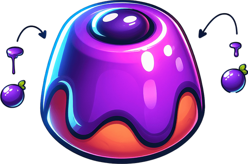 Vibrant purple candy. cartoon. Pudding.
Game asset. 2d. Blank background. High contrast. No shadows.