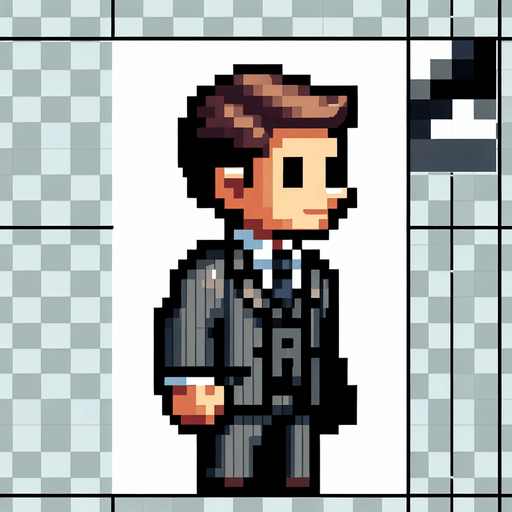 8-bit. cartoon. fancy office person. walking from the side. in game asset. Single Game Texture. In-Game asset. 2d. Blank background. High contrast. No shadows.