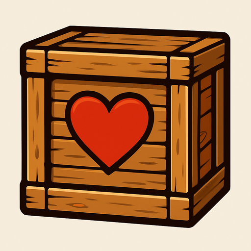 A wooden box with a heart symbol on it.
In-Game asset.  High contrast.  No shadows