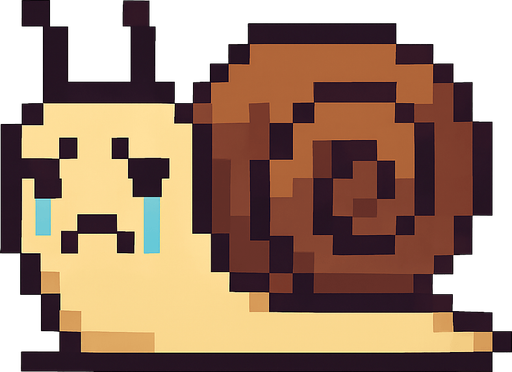 desperate depressive cute snail 2d pixel art.
In-Game asset.  2d.  High contrast.  No shadows