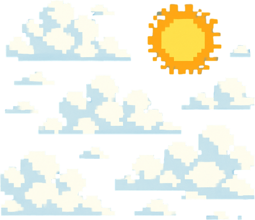 a cloudy and sunny pixel art sky.
In-Game asset.  2d.  High contrast.  No shadows