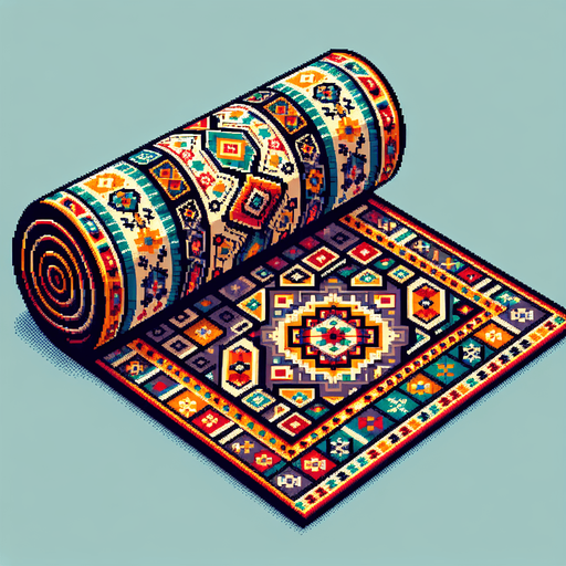 vertically standing rolled up arabic rug.
Retro gaming style