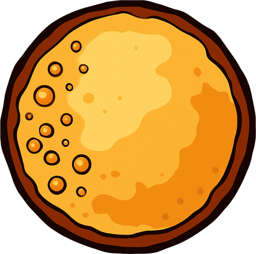 A pancake that has started cooking. Transparent transparent 2d 2d 2d topdown view topdown view.
In-Game asset.  2d.  High contrast.  No shadows