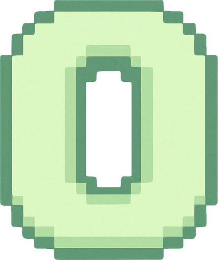 A pixel art number "0" designed for a cozy, cute retro 2D game UI with a bird theme. The number is rendered in soft pastel light green tones to harmonize with the gentle and sweet aesthetic of the game. It has a clean, simple, and rounded pixel style with no harsh edges, fitting perfectly within the pixel art UI style. The number is bold and easily readable at small sizes..
In-Game asset.  2d.  High contrast.  No shadows. pixel art. retro. 2d ui. number. pastel light green. simple. rounded edges. bold. cute. minimal