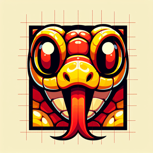 Two big eyes with tounge outside  that is snake head with  yellow and redcolors .
Single Game Texture.  In-Game asset.  2d.  Blank background.  High contrast.  No shadows
