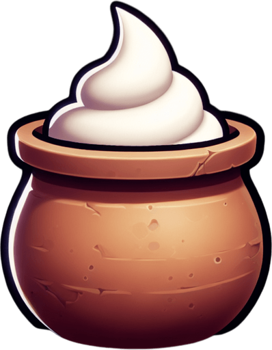 a pot of yogurt.
Single Game Texture. In-Game asset. 2d. Blank background. High contrast. No shadows.