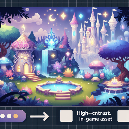 un monde féerique.
Single Game Texture. In-Game asset. 2d. Blank background. High contrast. No shadows.