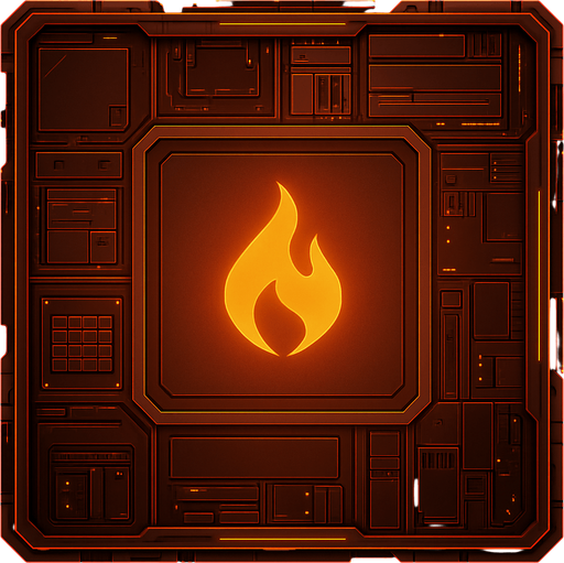 2D Top floor of Flame tower facing the screen to use it as a grid. future. Cyberpunk. abstract. seen from above. HD colors. Orange color. No Diagonal assets. flame logo on the middle of it.