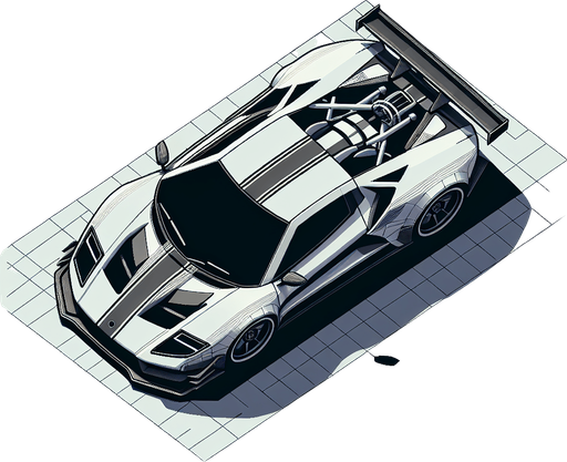 A sports car from top view (2d).
Single Game Texture. In-Game asset. 2d. Blank background. High contrast. No shadows.