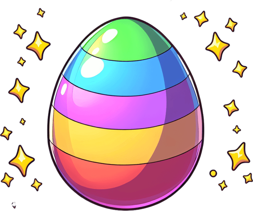cartoon bonus egg.
Single Game Texture. In-Game asset. 2d. Blank background. High contrast. No shadows.