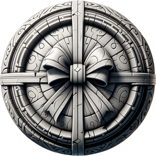 Top view of a round gift box with a ribbon Single Game Texture. In-Game asset. 2d. Blank background. High contrast. No shadows.