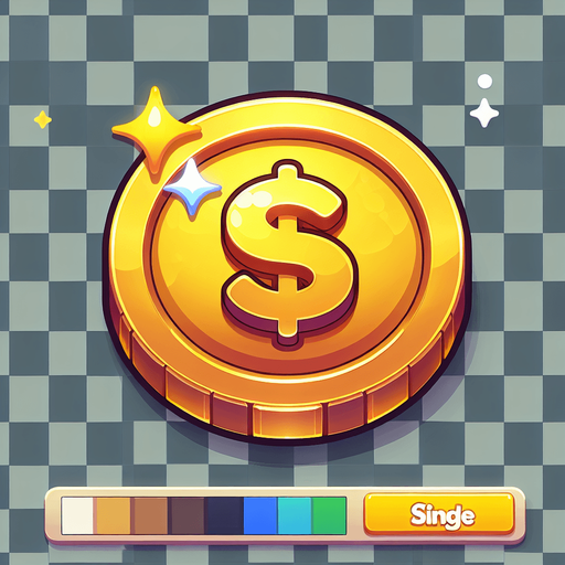 Монетка золотая мультяшная.
Single Game Texture.  In-Game asset.  2d.  Blank background.  High contrast.  No shadows