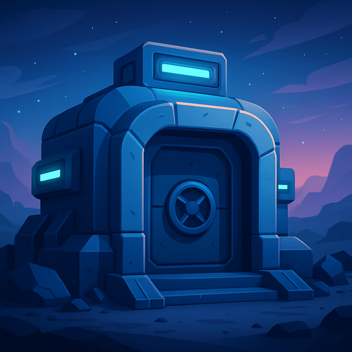 Front facing icon Fullscreen modern App Store art style with futuristic bunker, 16:9, high definition.  No text captions!