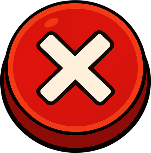Red button with a 'X' on it.
In-Game asset.  2d.  High contrast.  No shadows