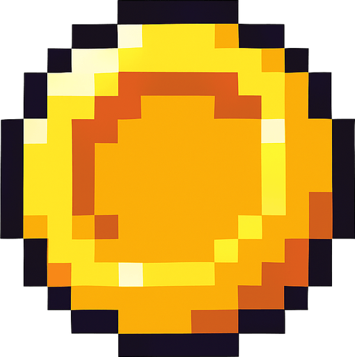 A cool coin like 16 by 16 pixelated character no background shadows and highlights.
In-Game asset.  2d.  High contrast.  No shadows. 2d pixelated in game asset