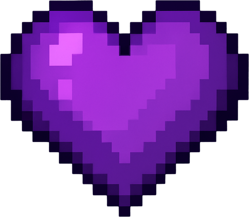 pixel-art purple heart.
In-Game asset.  2d.  High contrast.  No shadows
