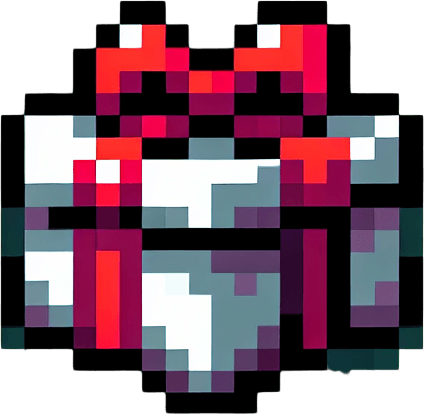 8 bit x mas pressent. in game asset. Single Game Texture. In-Game asset. 2d. Blank background. High contrast. No shadows.