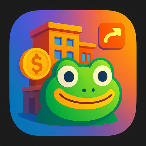 Modern App Store icon, high definition, square with rounded corners, for a game titled "Meme Empire Tycoon" and with the description "Build your meme empire from scratch in this addictive tycoon game! Create viral content, hire talented staff, upgrade your studio, and strategically expand your meme business across multiple platforms to become the internet's most influential meme creator.". No text on icon!
