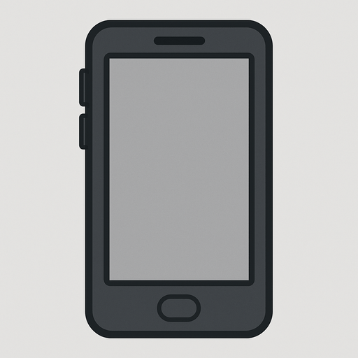 2d phone for mobile games. modern phone. looks good but phone is one color, phone's screen one color. Let it be completely 2-dimensional and not look like 3-dimensional. There should be a mute button and small volume up and down and hang up buttons on the sides of the phone..
In-Game asset.  2d.  High contrast.  No shadows - Fill the entire screen with a light gray color. - The outer cover color of the phone should be dark gray.