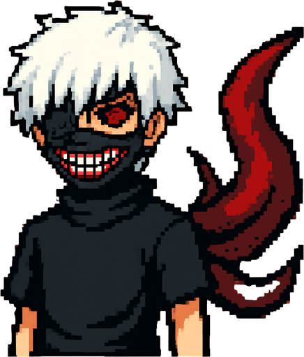KANEKİ PİXEL ART GHOUL.
In-Game asset.  2d.  High contrast.  No shadows