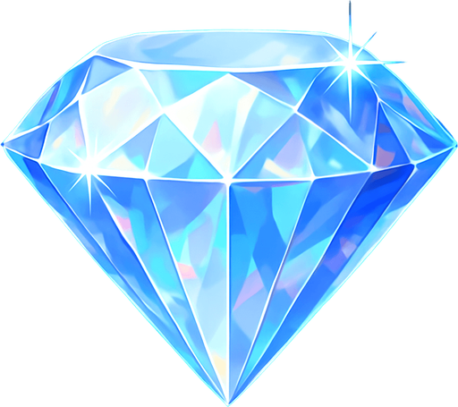 Un diamante grande, multifacetado, con destellos luminosos y un brillo intenso. Debe parecer una joya preciosa. Colores claros y translúcidos (blanco, azul pálido) con reflejos iridiscentes. Estilo de casino de lujo. Fondo transparente. Es el símbolo de mayor valor (50x), debe ser visualmente impactante y deslumbrante..
In-Game asset.  2d.  High contrast.  No shadows