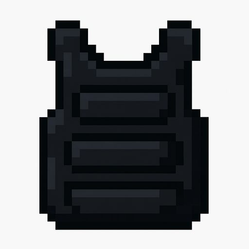 chaleco antibalas negro hecho con pixeles..
In-Game asset.  2d.  High contrast.  No shadows
