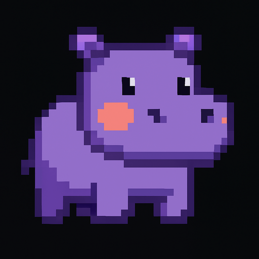 Hippo pixel.
In-Game asset.  2d.  High contrast.  No shadows