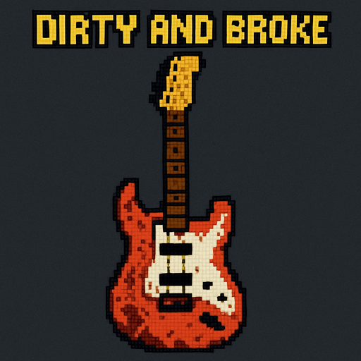 DİRTY AND BROKE guitar pixel. dik dursun
In-Game asset.  2d.  High contrast.  No shadows