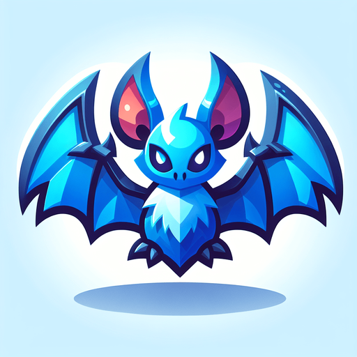 blue bat.
Single Game Texture. In-Game asset. 2d. Blank background. High contrast. No shadows.