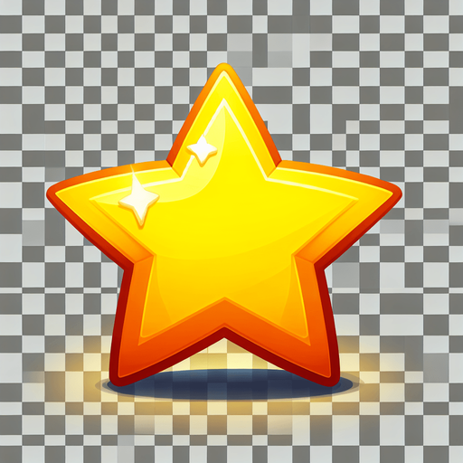A yellow star. Cartoon..
Single Game Texture.  In-Game asset.  2d.  Blank background.  High contrast.  No shadows