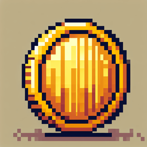 Coin piksel sanatı.
Single Game Texture.  In-Game asset.  2d.  Blank background.  High contrast.  No shadows