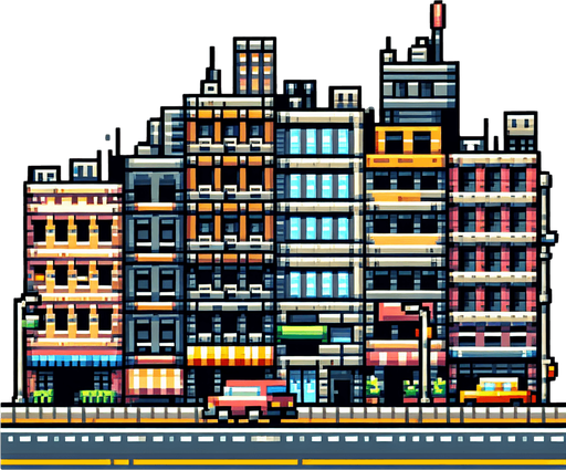 Cartoon. 8-bit. Close view of a stree block from the side. For a sidescroller game to be used as backgrouns. Single Game Texture. In-Game asset. 2d. Blank background. High contrast. No shadows.