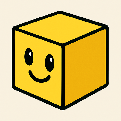 The cube of this game should have a smiling face, be yellow, have no hands or feet, be 3D and look cute..
In-Game asset.  2d.  High contrast.  No shadows