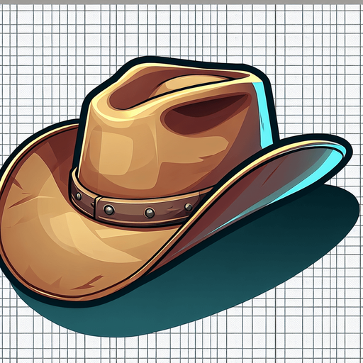 A cowboy hat.  Full side profile. Cartoon..
Single Game Texture.  In-Game asset.  2d.  Blank background.  High contrast.  No shadows