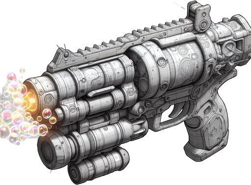 Bubble Shooting Gun.
Single Game Texture. In-Game asset. 2d. Blank background. High contrast. No shadows.