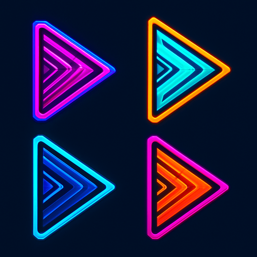 Setting buttons shapes as Triangle pointing to the right. HD colors. cyberpunk. Abstract. Different colors.
In-Game asset.  2d.  High contrast.  No shadows