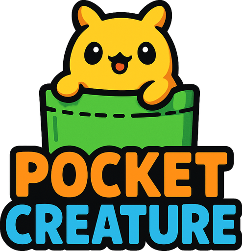 create a cute logo with Pocket Creature written.
In-Game asset.  2d.  High contrast.  No shadows