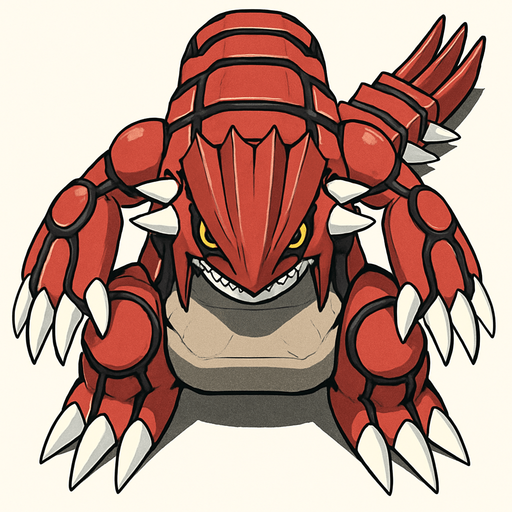 Groudon, visto desde arriba, detalles altos.
In-Game asset.  2d.  High contrast.  No shadows