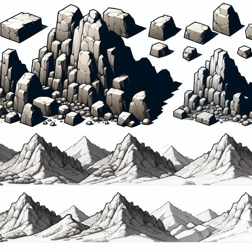 mountain rocks.
Single Game Texture. In-Game asset. 2d. Blank background. High contrast. No shadows.