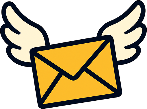 Envelope flying through the air with wings.
In-Game asset.  2d.  High contrast.  No shadows