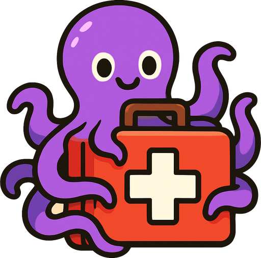 botiquin con un pulpo rodeandolo.
In-Game asset.  2d.  High contrast.  No shadows