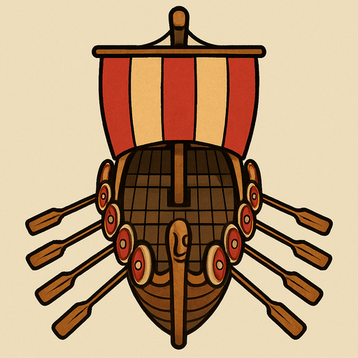 Barco viquingo visto desde arriba que viene de frente.
In-Game asset.  2d.  High contrast.  No shadows
