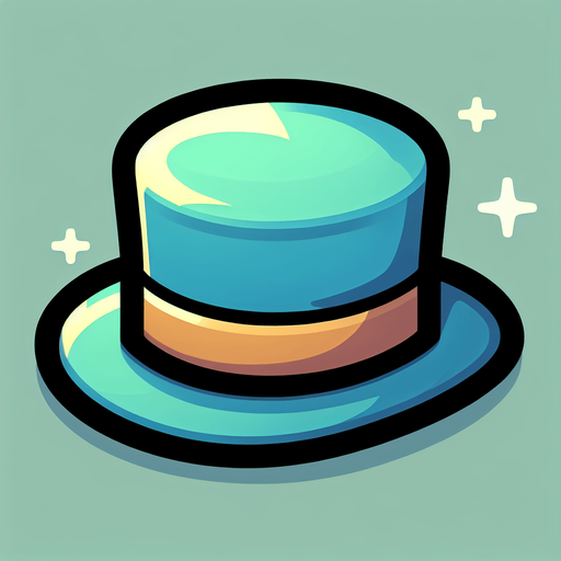 A top hat. Side profile. Cartoon.
Single Game Texture.  In-Game asset.  2d.  Blank background.  High contrast.  No shadows