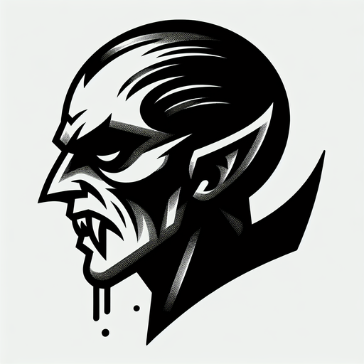 stylized vampire head.
Single Game Texture. In-Game asset. 2d. Blank background. High contrast. No shadows.