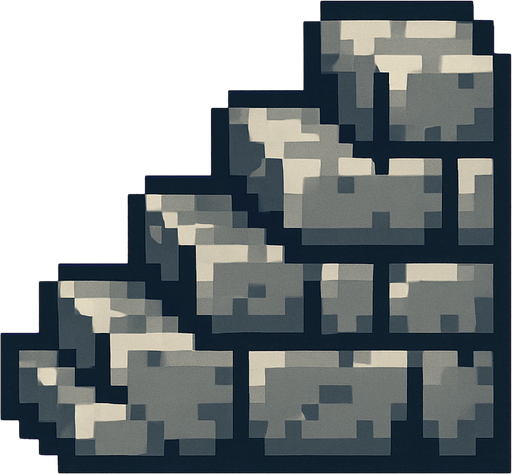 A stone staircase icon. Side profile. Pixel art..
In-Game asset.  2d.  High contrast.  No shadows