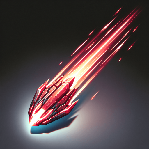 A 2D top-down view of a futuristic energy bullet for a space shooter game. The bullet is a glowing red plasma projectile  elongated shape and a slight energy trail behind it. The design is simple, bright, and high-speed-looking, suitable for fast-paced shooting gameplay.
Single Game Texture.  In-Game asset.  Blank background.  High contrast.  No shadows