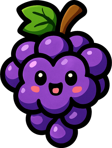 Grapes with a cute face.
In-Game asset.  2d.  High contrast.  No shadows