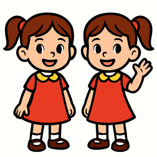 Petite fille soeurs jumelles.
In-Game asset.  2d.  High contrast.  No shadows