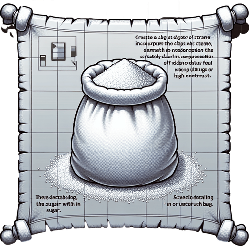 sugar in a bag. Single Game Texture. In-Game asset. 2d. Blank background. High contrast. No shadows.