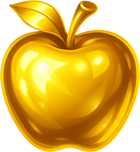 golden shiny very shiny apple.
In-Game asset.  2d.  High contrast.  No shadows